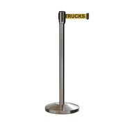 MONTOUR LINE Retractable Belt Barrier Stanchion, 2" Sat.Steel Post  9' Forkl..Belt M530-SS-DANFOYB-90